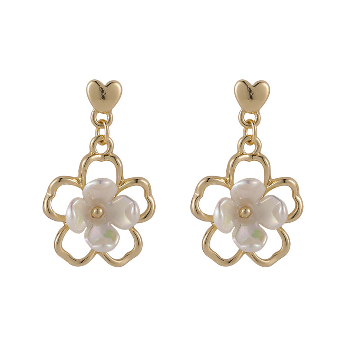 White Acrylic & 18K Gold-Plated Floral Heart Drop Earrings