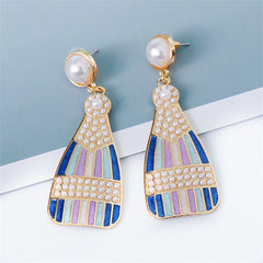 Blue Enamel & Pearl 18K Gold-Plated Sparkling Champagne Drop Earrings