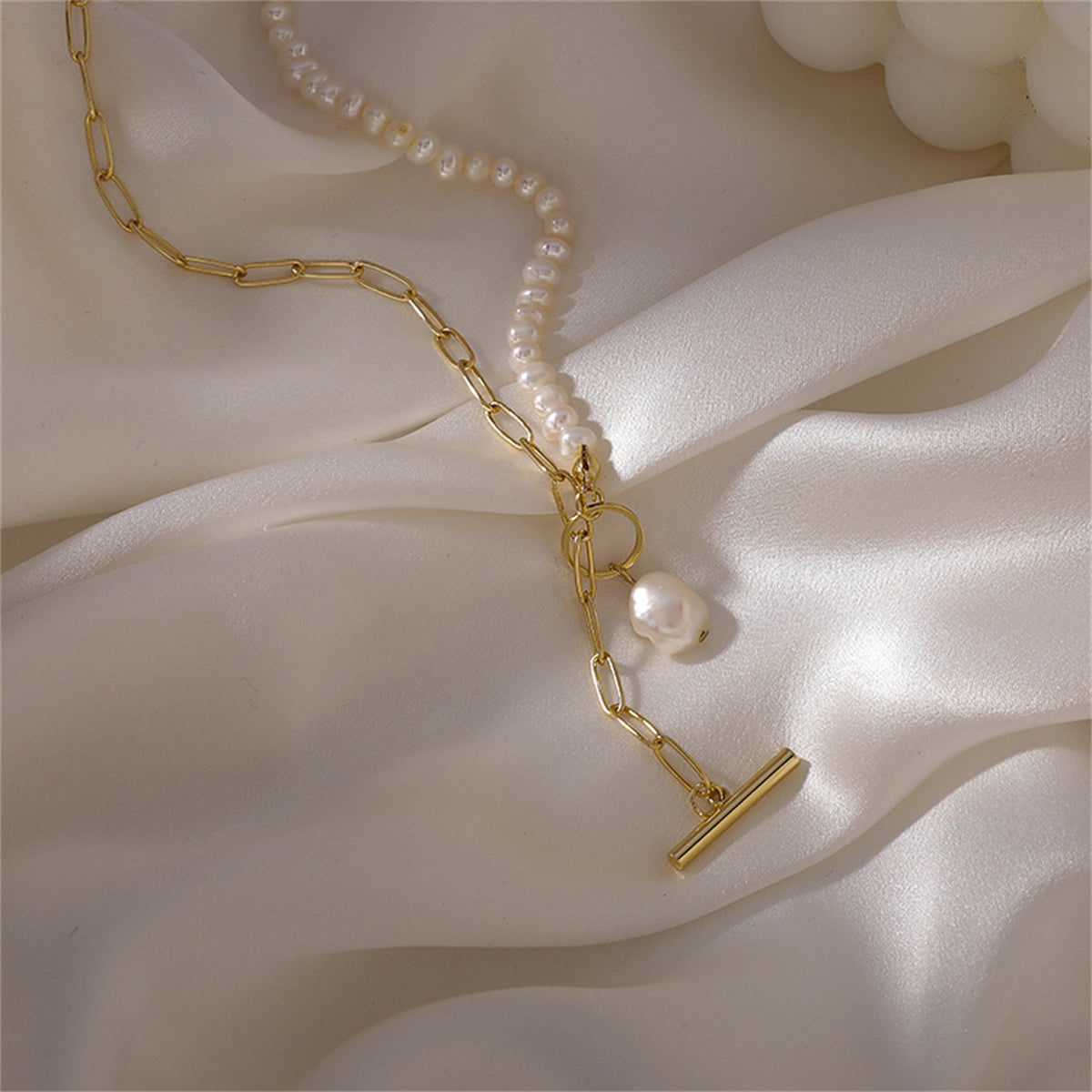 Pearl & 18K Gold-Plated Paperclip-Chain Lariat Necklace