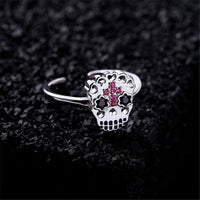 Cubic Zirconia & Silvertone Sugar Skull Open Ring