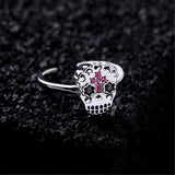 Cubic Zirconia & Silvertone Sugar Skull Open Ring