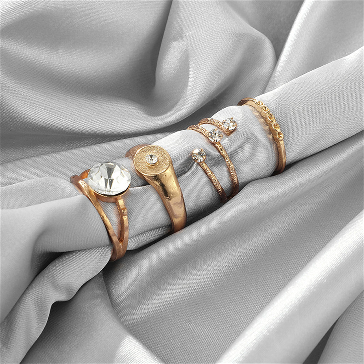 Cubic Zirconia & 18K Gold-Plated Layered Ring Set