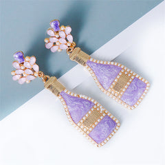 Pearl & Purple Enamel Crystal 18K Gold-Plated Bottle Drop Earrings
