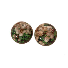 Pink & Silver-Plated Flower Ball Stud Earrings