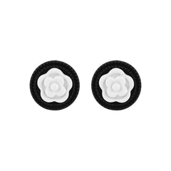 Black & White Camellia Stud Earrings