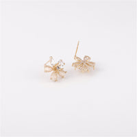 Crystal & Cats Eye Flower Stud Earrings