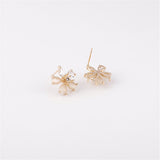 Crystal & Cats Eye Flower Stud Earrings