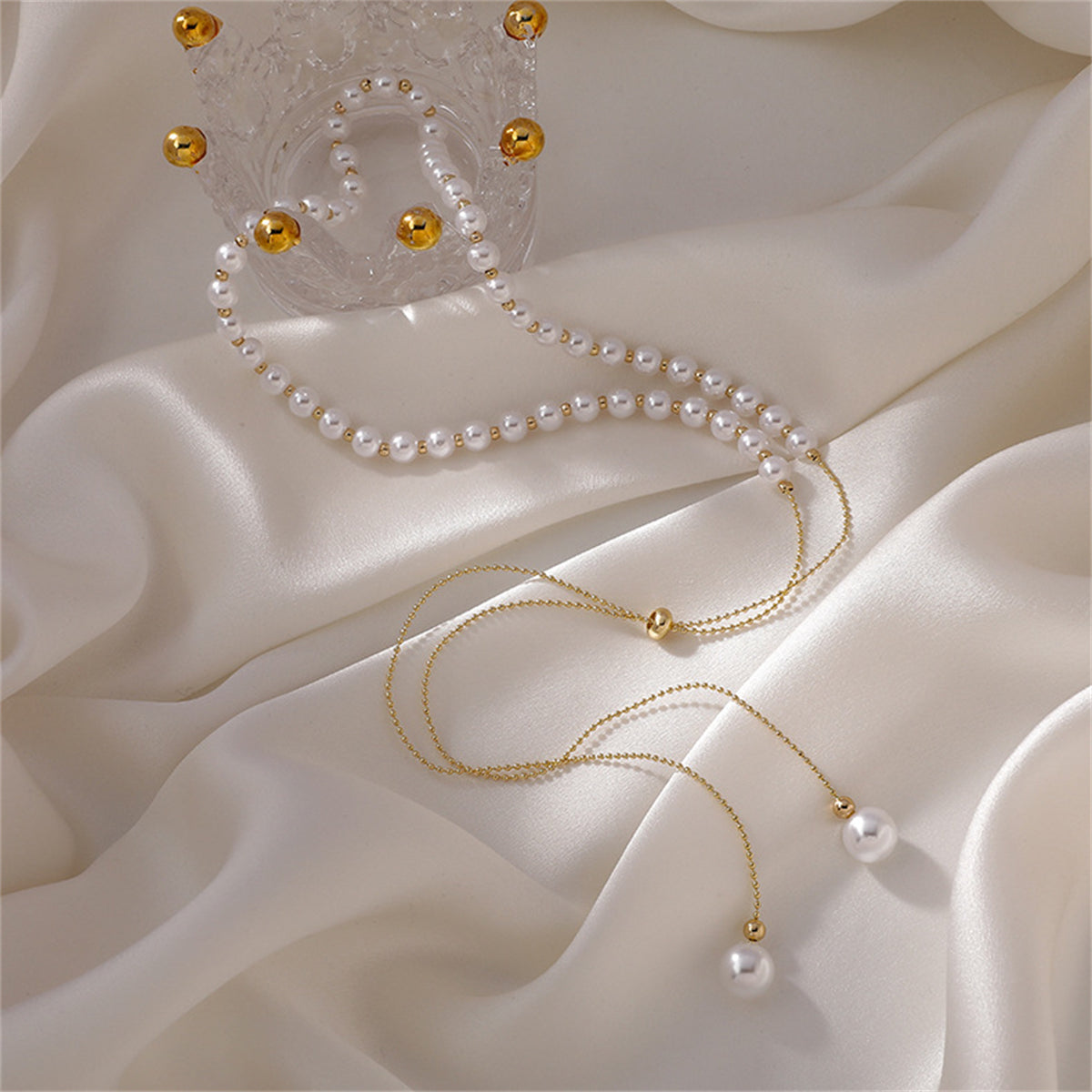 Pearl & 18K Gold-Plated Adjustable Ball Chain Lariat Necklace