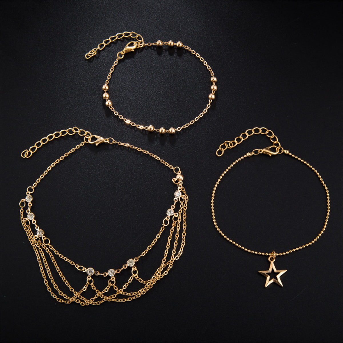 Cubic Zirconia & 18K Gold-Plated Chain-Drop Anklet Set
