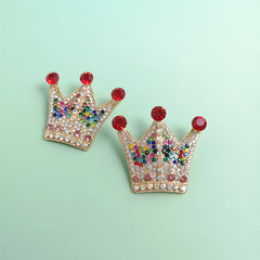 Red Cubic Zirconia & 18K Gold-Plated Crown Stud Earrings