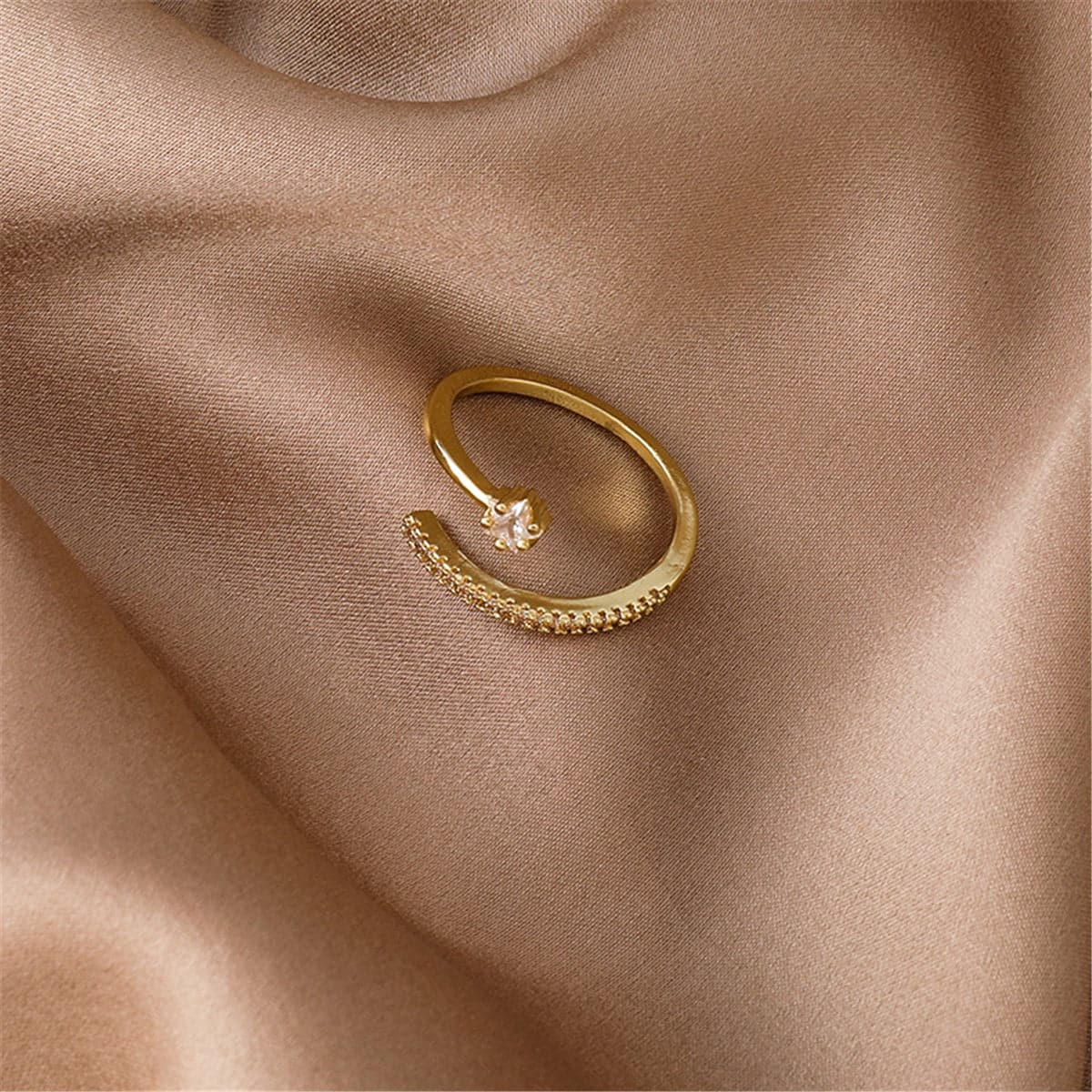 Cubic Zirconia and 18K Gold-Plated Star Ring, gold statement rings for women, elegant gift for her, front view