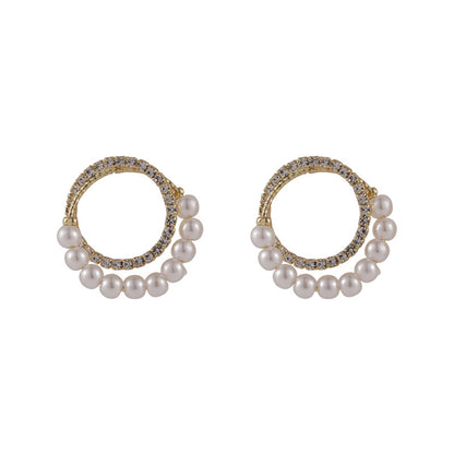 Pearl & Cubic Zirconia Pav¨¦ Double Circle Stud Earrings