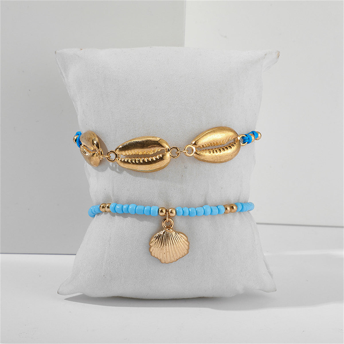 Blue Howlite & 18K Gold-Plated Beaded Charm Anklet Set