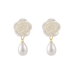 Pearl & White Resin 18K Gold-Plated Camellia Drop Earrings