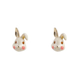 White Enamel & Goldtone Rabbit Stud Earrings