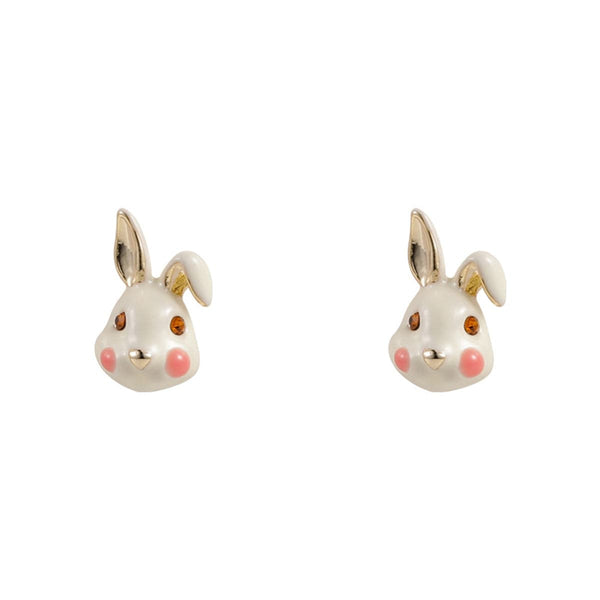 White Enamel & 18k Gold-Plated Rabbit Stud Earrings