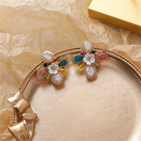 Strawberry Crystal & 18k Gold-Plated Floral Stud Earrings