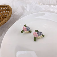 Pink Mesh & Pearl Tri-Rose Stud Earrings