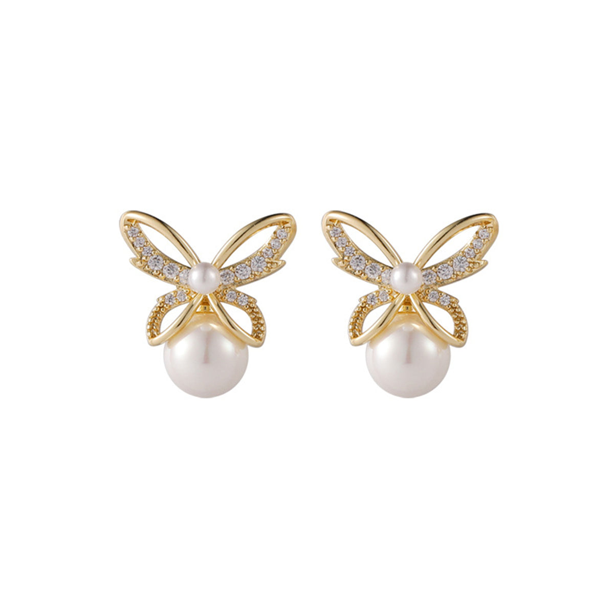 Pearl and Cubic Zirconia Openwork Butterfly Drop Earrings, drop earrings for women, elegant gift for her, front view
