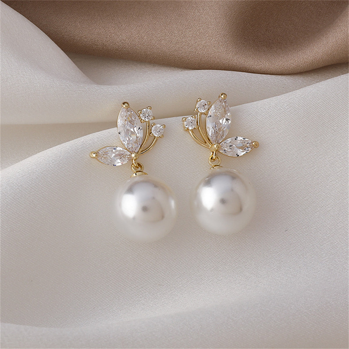 Pearl & Cubic Zirconia Butterfly Drop Earrings