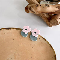 Pink Velvet & Silver-Plated Flower Stud Earrings
