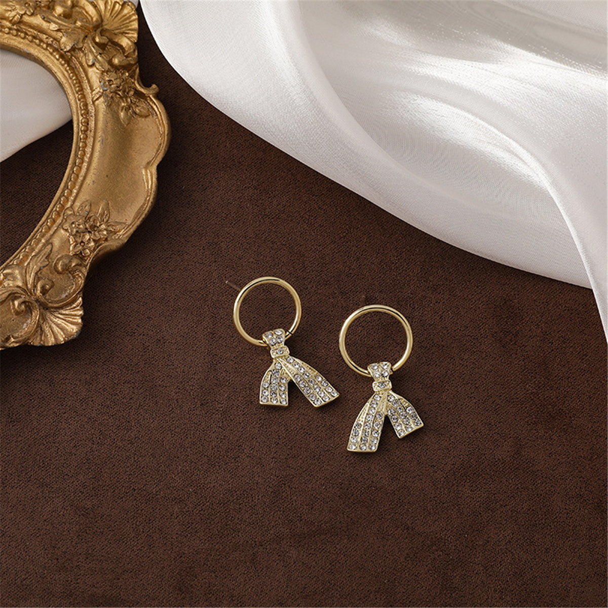 Cubic Zirconia and 18K Gold-Plated Ties Stud Earrings, gold drop earrings for women, everyday style, side view