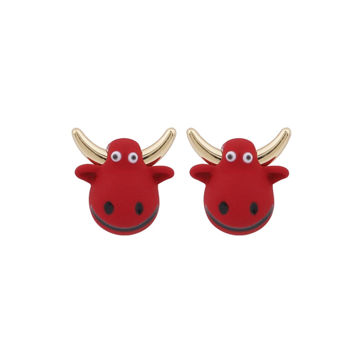 Red Polymer Clay and 18K Gold-Plated Cattle Stud Earrings, gold stud earrings for women, botanical inspired, front view