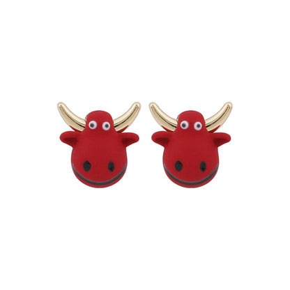 Red Polymer Clay and 18K Gold-Plated Cattle Stud Earrings, gold stud earrings for women, botanical inspired, front view