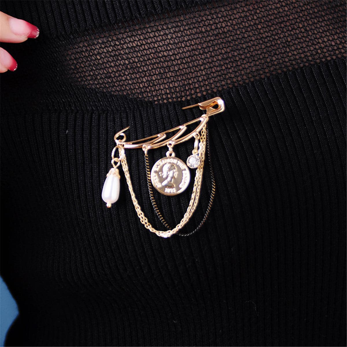 Cubic Zirconia & Pearl 18K Gold-Plated Tassel Brooch