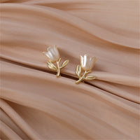 Beige Enamel & 18k Gold-Plated Tulip Stud Earrings