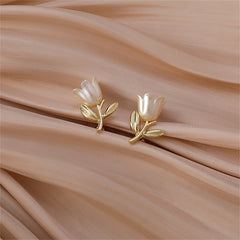 Beige Enamel & 18K Gold-Plated Tulip Stud Earrings