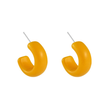 Yellow & Silver-Plated Half Hoop Earrings