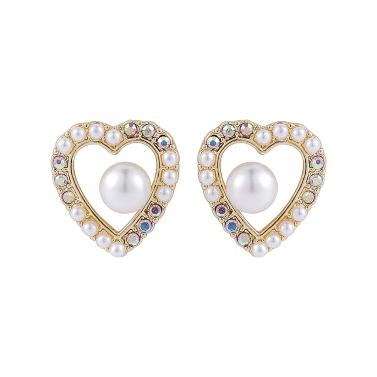 Pearl & Cubic Zirconia 18K Gold-Plated Heart Stud Earring