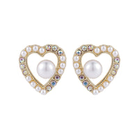 Pearl & Cubic Zirconia 18k Gold-Plated Heart Stud Earring