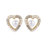Pearl & Cubic Zirconia 18k Gold-Plated Heart Stud Earring