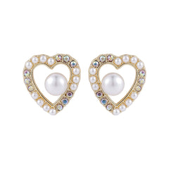 Pearl & Cubic Zirconia 18K Gold-Plated Heart Stud Earring