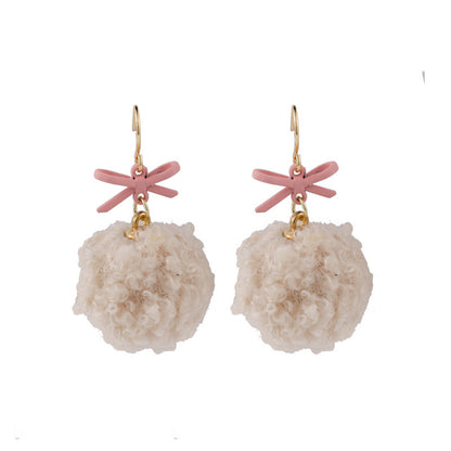 18K Gold-Plated & Pink Pompom Bow Ball Drop Earrings