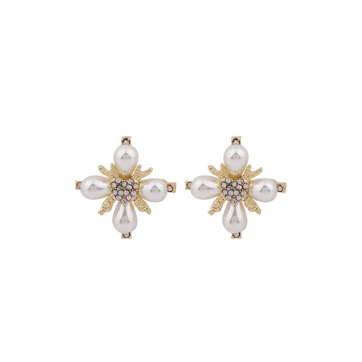 Pearl & Cubic Zirconia 18K Gold-Plated Flower Stud Earrings