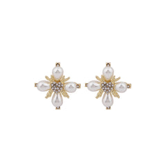 Pearl & Cubic Zirconia 18K Gold-Plated Flower Stud Earrings