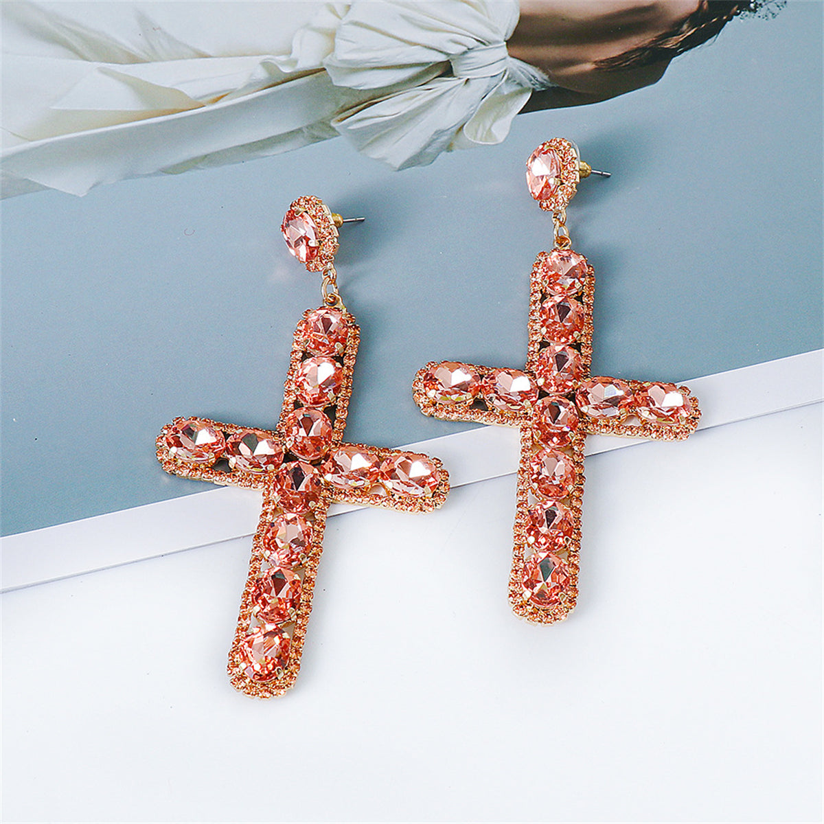 Orange Crystal & Cubic Zirconia 18K Gold-Plated Cross Drop Earrings