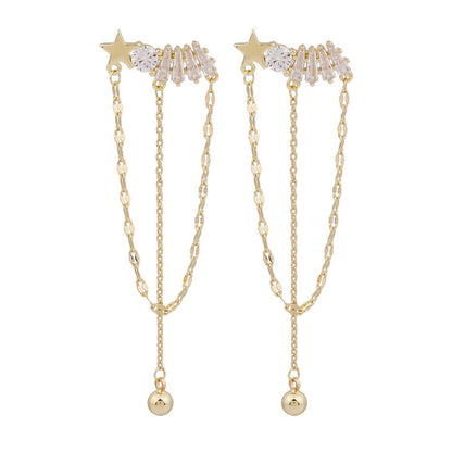 Cubic Zirconia & 18K Gold-Plated Star Chain Chandelier Drop Earrings