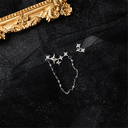Cubic Zirconia and Silver-Plated Star Stud Earrings Set, silver stud earrings for women, detail close-up