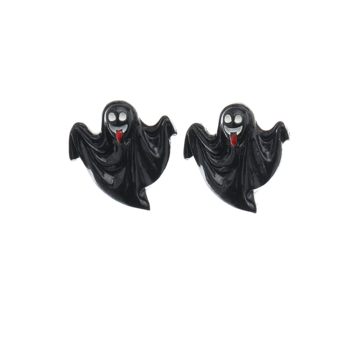 Black and Silver-Plated Ghost Stud Earrings, silver stud earrings for women, vintage-inspired design, front view