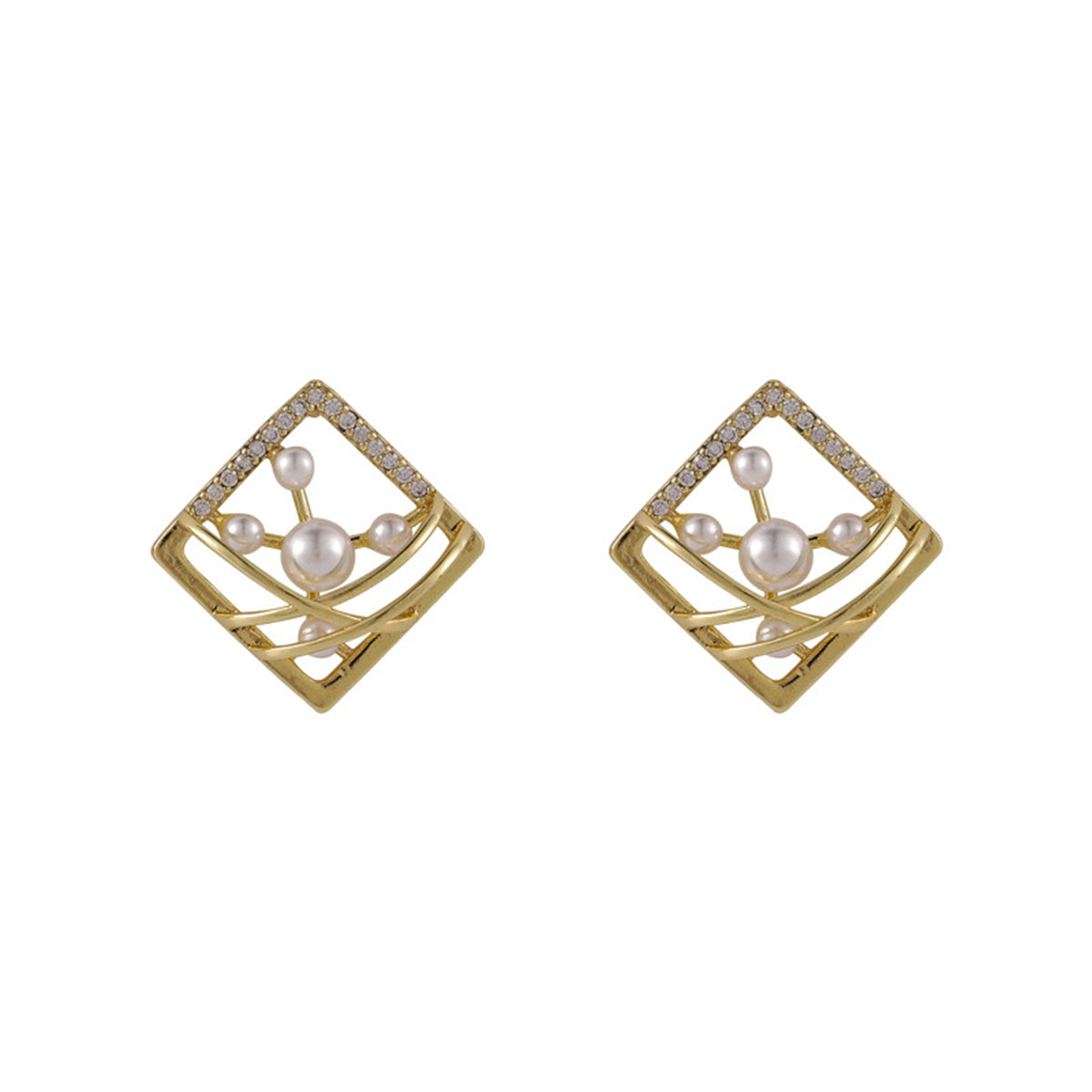 Pearl & Cubic Zirconia Pavé Abstract Square Stud Earrings