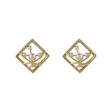 Pearl & Cubic Zirconia Pavé Abstract Square Stud Earrings