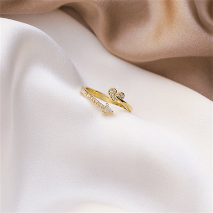 Cubic Zirconia and 18K Gold-Plated Heart Arrow Bypass Ring, gold statement rings for women, elegant gift for her, styled look