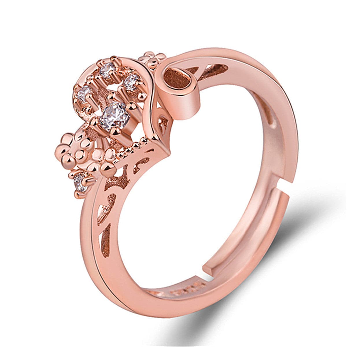 Cubic Zirconia & 18K Rose Gold-Plated Heart Adjustable Ring