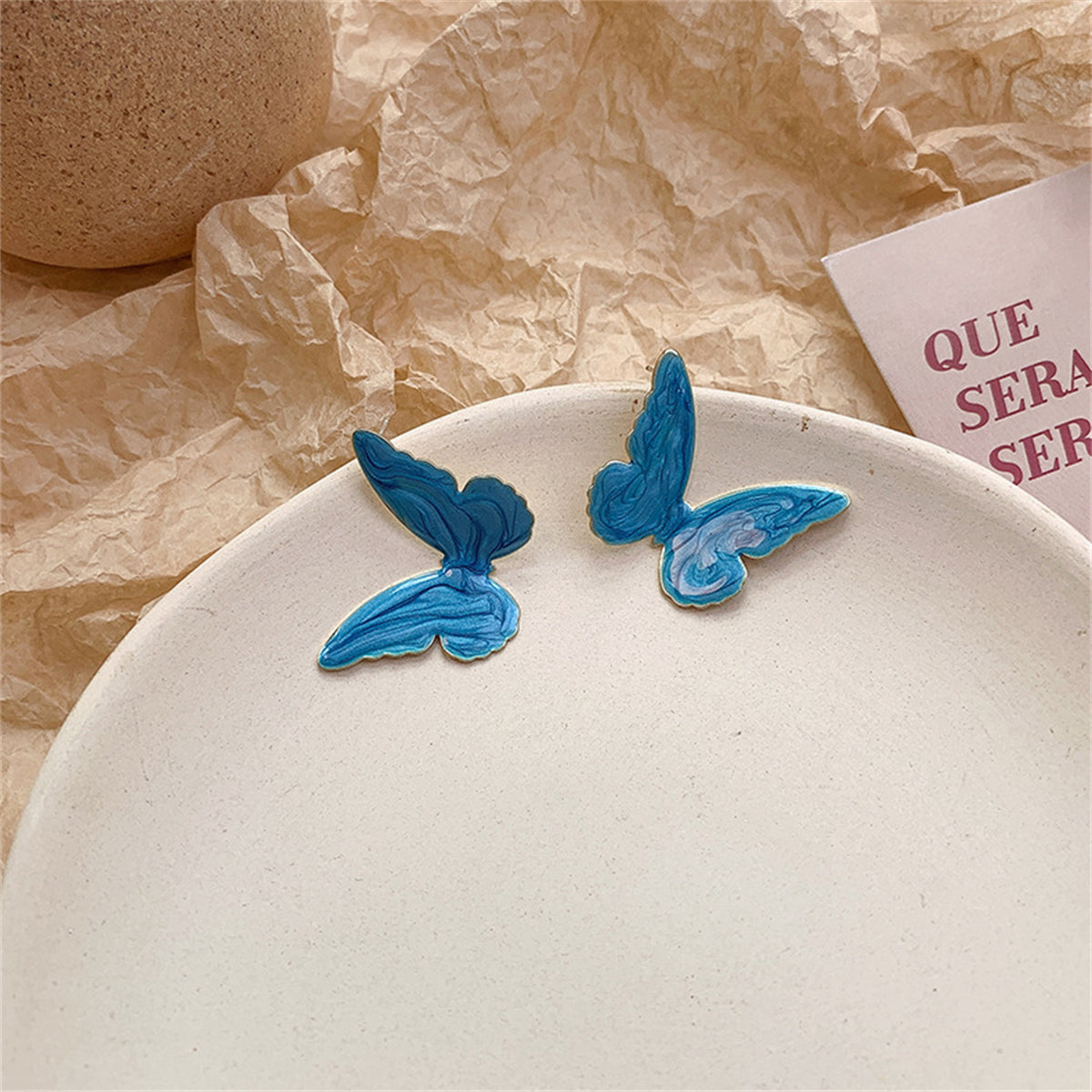 Blue Enamel & 18K Gold-Plated Butterfly Stud Earrings