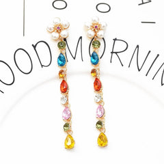 Jewel-Tone Crystal & Pearl 18K Gold-Plated String Drop Earrings