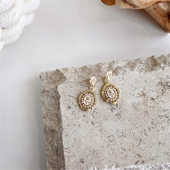Pearl & White Enamel 18K Gold-Plated Floral Cameo Drop Earrings